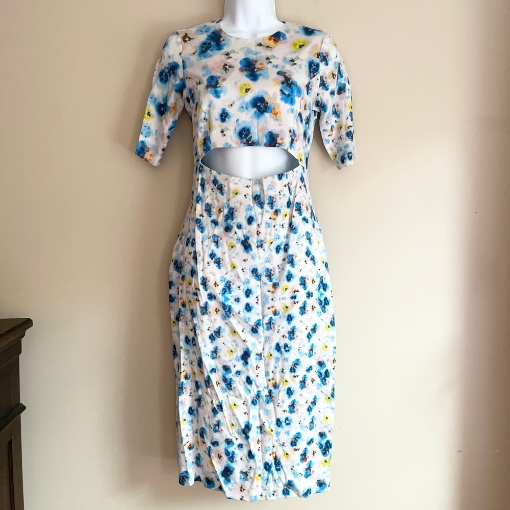 SUNO Silk Floral Knee Length Cut-Out Dress Women's Size 2